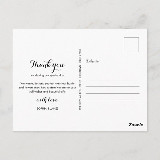 Elegante Script Bedankings Huwelijksfoto Briefkaart (Achterkant)