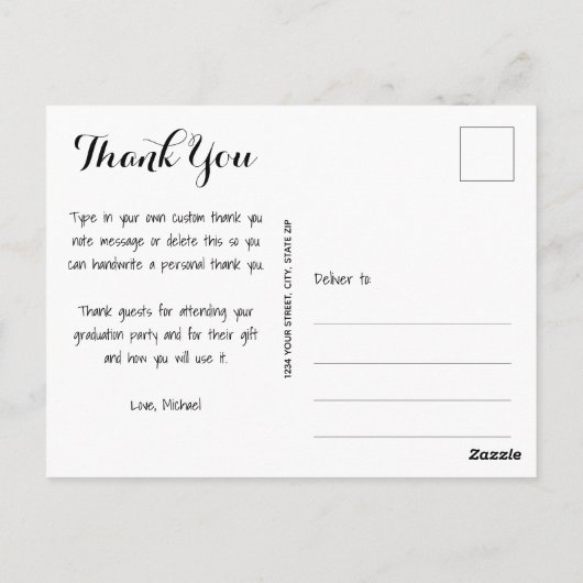 Elegante Script Bedankje Foto Afstuderen Briefkaart (Achterkant)