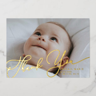 Elegante Script Bedankt Baby Aankondiging