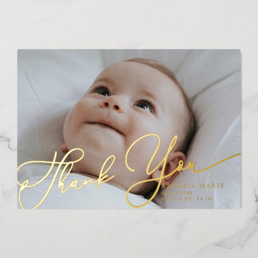 Elegante Script Bedankt Baby Aankondiging (Voorkant)