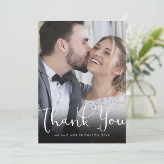 Elegante Script Bedankt Gouden Trouwfoto (Staand voorkant)