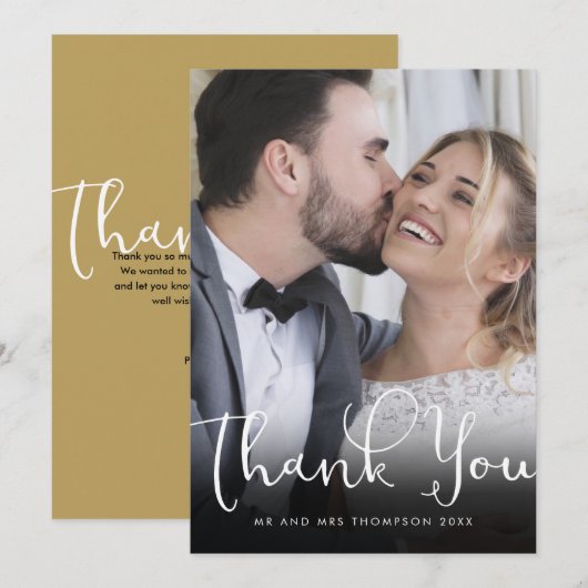 Elegante Script Bedankt Gouden Trouwfoto (Voorkant / Achterkant)