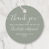 Elegante Script Bedankt Salie Groene Trouw Bedankjes Labels (Voorkant)