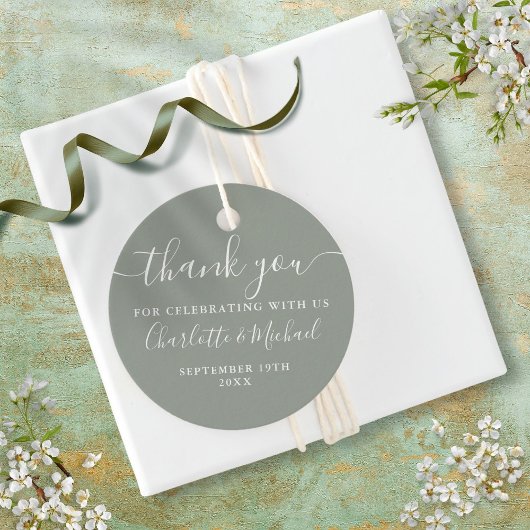 Elegante Script Bedankt Salie Groene Trouw Bedankjes Labels