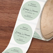 Elegante Script Bedankt Saliegroen Ronde Sticker