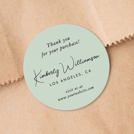 Elegante Script Bedankt Saliegroen Ronde Sticker