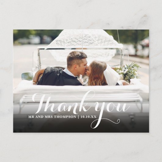 Elegante Script Bedankt Trouwfoto Briefkaart (Voorkant)