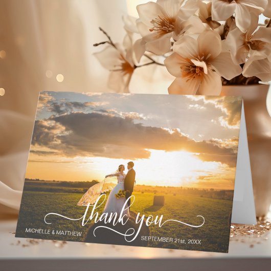Elegante Script BEDANKT trouwkaart | FOTO