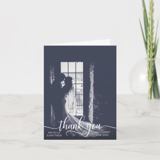 Elegante Script BEDANKT trouwkaart | FOTO (Voorkant)