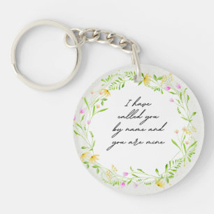 Elegante Script Bijbeltekst Botanische Wilde Bloem Sleutelhanger