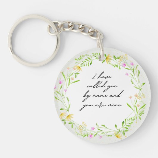 Elegante Script Bijbeltekst Botanische Wilde Bloem Sleutelhanger (Voorkant)