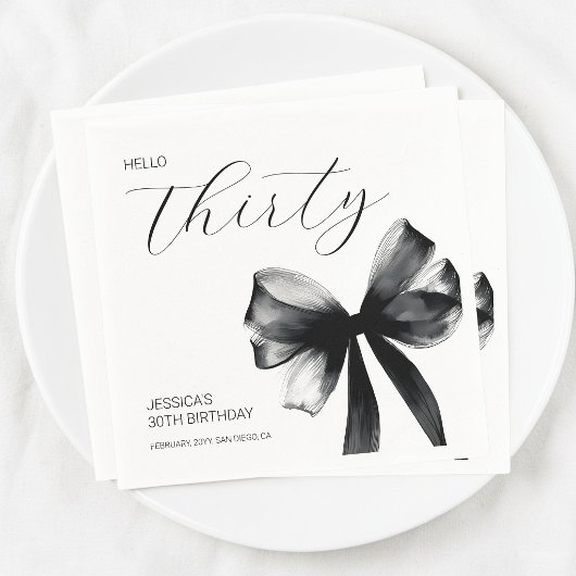 Elegante Script Black Bow 30e Verjaardagsfeestje Servet