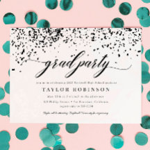 Elegante Script Black Confetti Afstudeerfeest