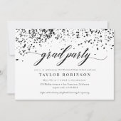 Elegante Script Black Confetti Afstudeerfeest Kaart (Voorkant)