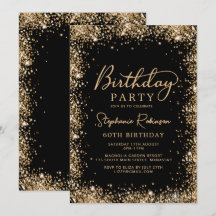 Elegante Script Black Goud Glitter 60e Verjaardag 