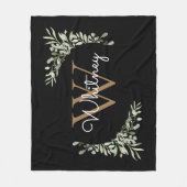 Elegante Script Black Goud Monogram Groenelementen Fleece Deken (Voorkant)
