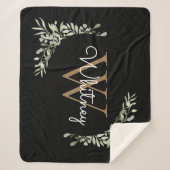 Elegante Script Black Goud Monogram Groenelementen Sherpa Deken (Voorkant)