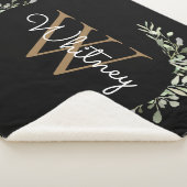 Elegante Script Black Goud Monogram Groenelementen Sherpa Deken (3/4)