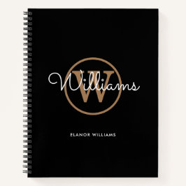 Elegante Script Black Goud Monogram Naam Notitiebo Notitieboek