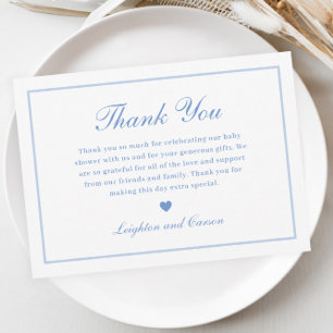 Elegante Script Blauwe Baby Shower Bedankkaart
