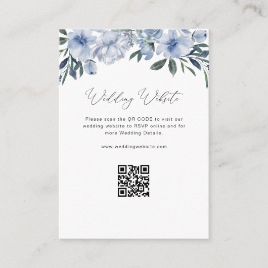Elegante script blauwe bloemen bruiloft website informatiekaartje (Voorkant)
