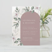 Elegante Script Bloem Roze Boog Bruiloft Kaart (Staand voorkant)