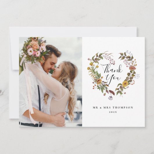 Elegante script bloemen bruiloft bedankkaart (Voorkant)