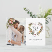Elegante script bloemen bruiloft bedankkaart (Staand voorkant)