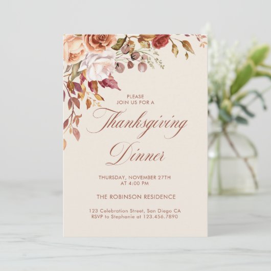 Elegante script bloemendiner Thanksgiving  Kaart (Staand voorkant)