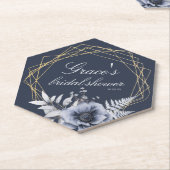 Elegante script bloemige stoffige blauwe bruidsdou kartonnen onderzetters (Schuin)