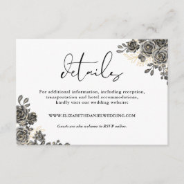 Elegante Script Bloemrozen Gotische Trouwdetails Informatiekaartje