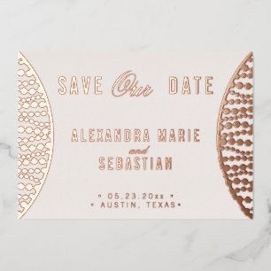 Elegante Script Blush Parel Save the Date Roze Gou Folie Uitnodiging