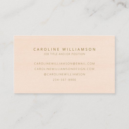 Elegante Script Blush Peach en Goud gepersonalisee Visitekaartje (Achterkant)