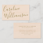 Elegante Script Blush Peach en Goud gepersonalisee Visitekaartje (Voorkant / Achterkant)
