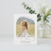 Elegante Script Boog Foto Afstudeer Dankjewel Briefkaart (Staand voorkant)