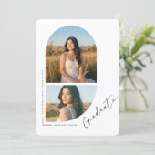 Elegante Script Boog Foto Collage Afstudeerfeest Kaart (Staand voorkant)