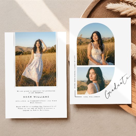 Elegante Script Boog Foto Collage Afstuderen Aankondiging