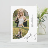 Elegante Script Boog Foto Collage Afstuderen Bedankkaart (Staand voorkant)