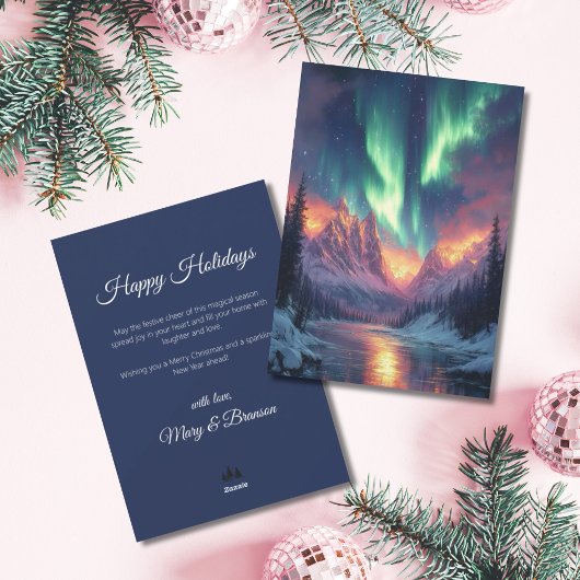 Elegante Script Boom Niet-Foto Aurora Vakantie Feestdagenkaart