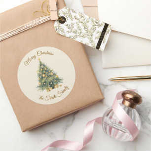 Elegante Script Boom Niet-Foto Waterverf Kerstmis Ronde Sticker