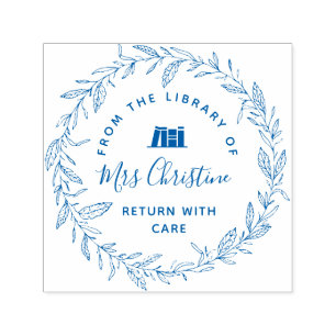 Elegante script botanische bibliotheek boekstempel  zelfinktende stempel