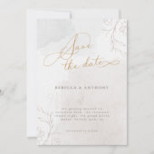 Elegante script botanische trouwkaart met foto save the date (Voorkant)