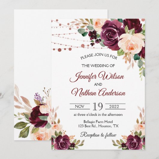 Elegante script bruidsbloemen bruiloft kaart (Voorkant / Achterkant)