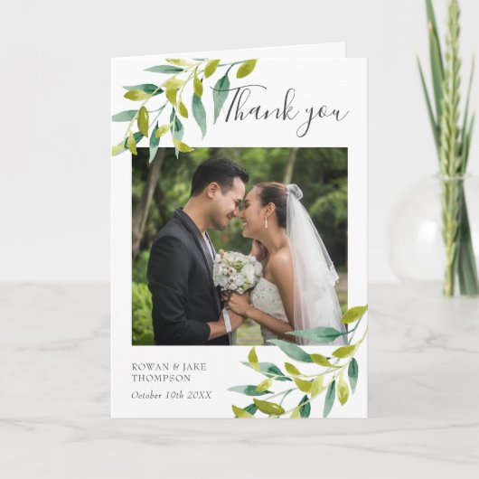 Elegante script bruidsfoto dankjewel bedankkaart (Voorkant)
