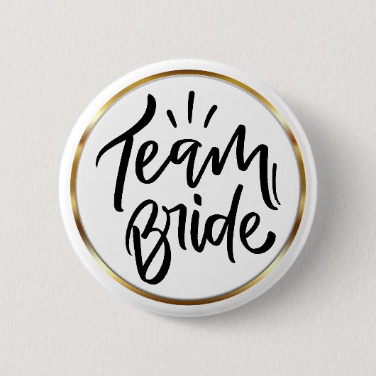 Elegante Script Bruidsteam Gouden Frame Ronde Button 5,7 Cm (Voorkant)