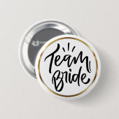 Elegante Script Bruidsteam Gouden Frame Ronde Button 5,7 Cm (Voorkant /achterkant)