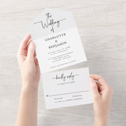 Elegante Script Bruiloft All In One Uitnodiging (Afscheurbaar)