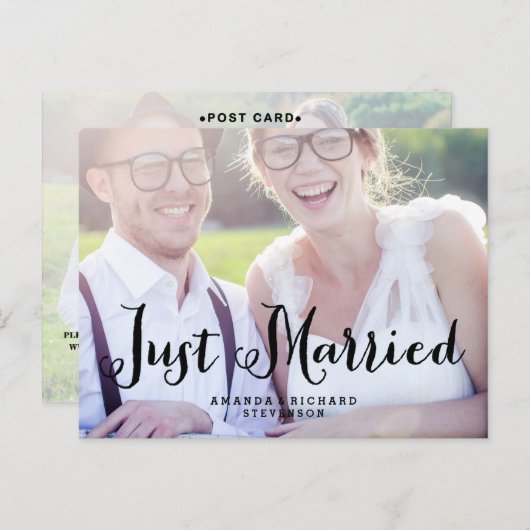 ELEGANTE SCRIPT BRUILOFT NET GETROUWD BRIEFKAART (Voorkant / Achterkant)