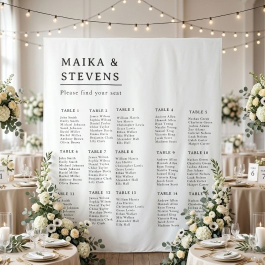 Elegante script bruiloft tafel zitplaats chart foa wandkleed