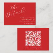 Elegante script bruiloft website QR code rood Informatiekaartje (Voorkant / Achterkant)